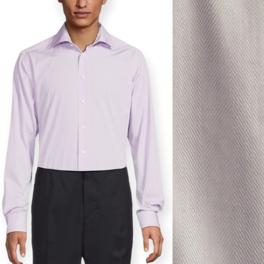 Eton Men's Contemporary Fit Dress Shirt Purple Herringbone Size 16.5 36/37